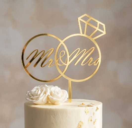 Topo de Bolo Mr & Mrs Anel | Acrílico