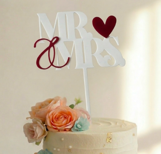Topo de Bolo Mr & Mrs Coração | 3D