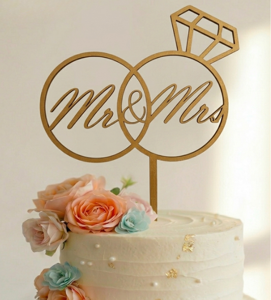 Topo de Bolo Mr & Mrs Anel | 3D