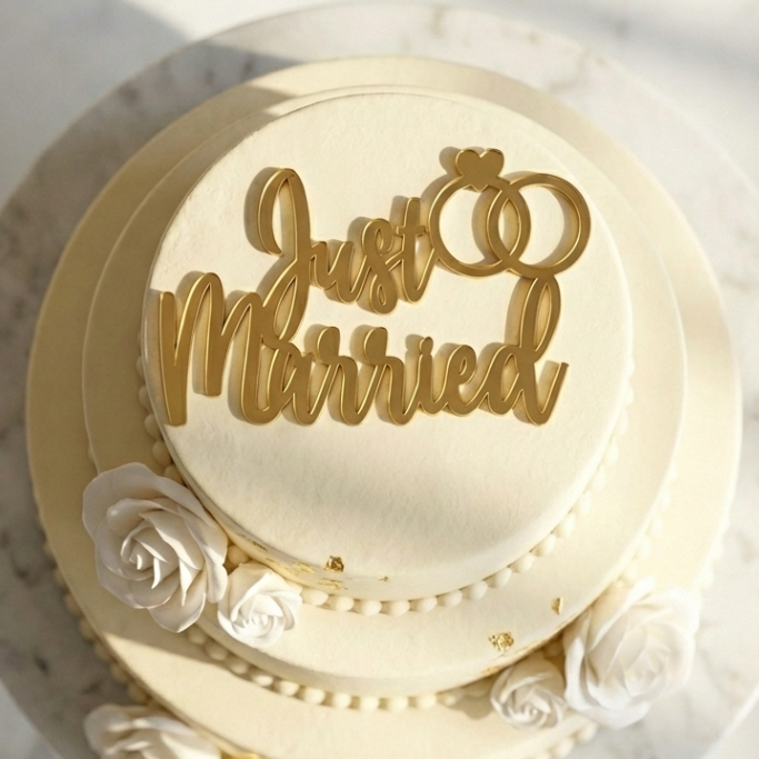 Topo de Bolo Just Married Deitado | Acrílico
